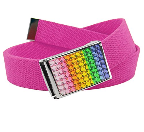 Build A Belt Damen Gürtelschnalle mit 3,2 cm breitem Regenbogen-Strass-Gürtel mit Canvas-Web-Gürtel, Pink, XXXL 36-46W