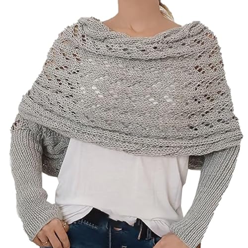 ADFUGE Multifunctional Scarf with Sleeves,Knitted Cable Wrap, Shrugs for Women, Knitted Wrap, Sweater Scarf with Sleeves (light gray,Einheitsgröße)