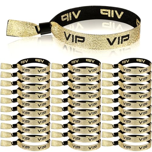 Aoriher 50 Stück VIP Stoff Einlassbänder VIP Eintrittsbänder Goldene Eintrittsarmbänder Festival Bändchen Partybänder für Geburtstag Hochzeit Party Eventbänder für Konzerte Ausstellung Ball Kino