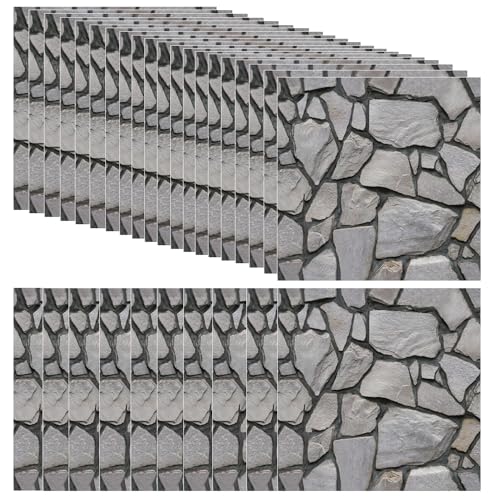 30 Stück 3d Wandpaneele Steinoptik Selbstklebend, 30 × 30 cm Wandverkleidung aus Kunststoffplatten, Wasserdicht PVC Backstein Tapete für Innenbereich, Außenbereich, Geschäftsräume(Grau)