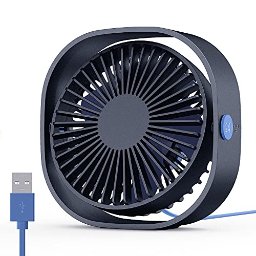 EasyAcc USB Ventilator, Mini Ventilator USB Tischventilator leise Klein 2 Jahre Garantie Starker Exquisit Lüfter 3 Geschwindigkeiten 360 Grad Drehung Desk Fan für Schreibtisch Zuhause Büro