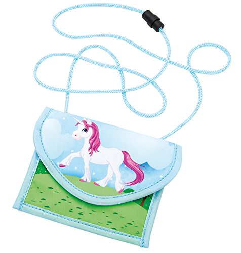 Wedo 2413003 Brustbeutel Einhorn aus Polyester, Sicherheitskordel, Münzfach mit Reißverschluss, Sichtfach, Schlüsselring, Klettverschluss, 14 x 10,8 x 0,7 cm, mehrfarbig