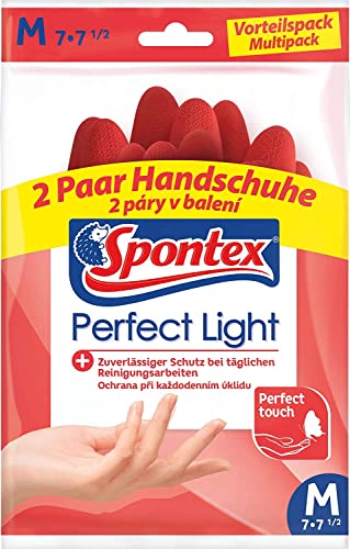 Spontex Perfect Light Haushaltshandschuhe, ideal für alle Reinigungsarbeiten, aus Naturlatex, mit Anti-Rutsch-Profil, zuverlässiger Schutz, Größe M, 2 Paar