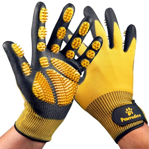 Fellpflegehandschuh,Haustierpflege-Handschuhe Doppelseitige Fellbürste für Hunde und Katzen, Entwirrbürste für lange Haare und Unterwolle (Bath Glove-Yelw)