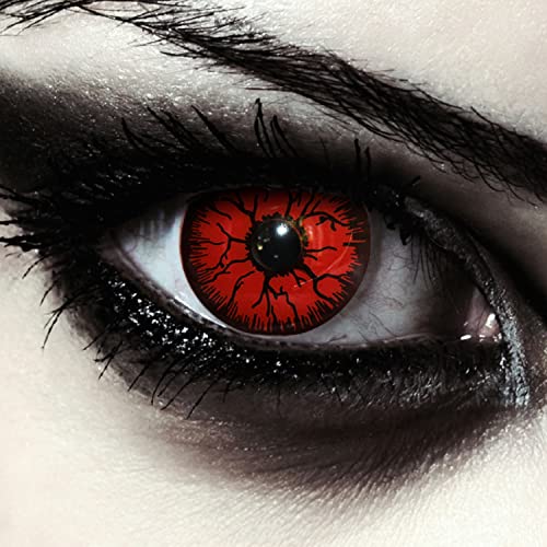 DESIGNLENSES, farbige Tageslinsen Kontaktlinsen, rot, ohne Sehstärke für Halloween Kostüm als Vampir, Karneval, Devil & Cosplay - 2 Stück (1 Paar) rote Augenlinsen Farblinsen