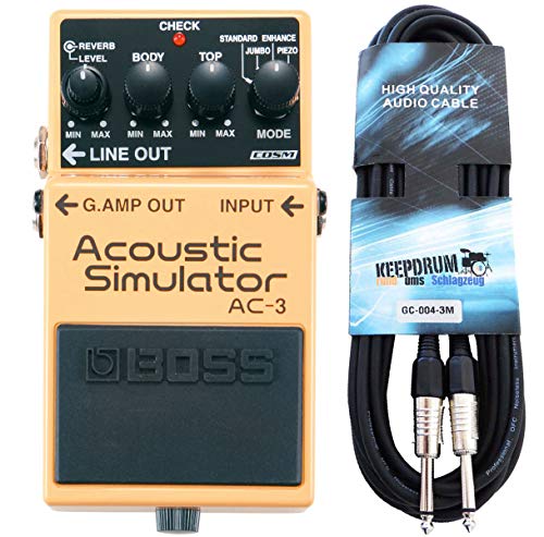 Boss AC-3 Acoustic Simulator Effektgerät + keepdrum Gitarrenkabel 3m