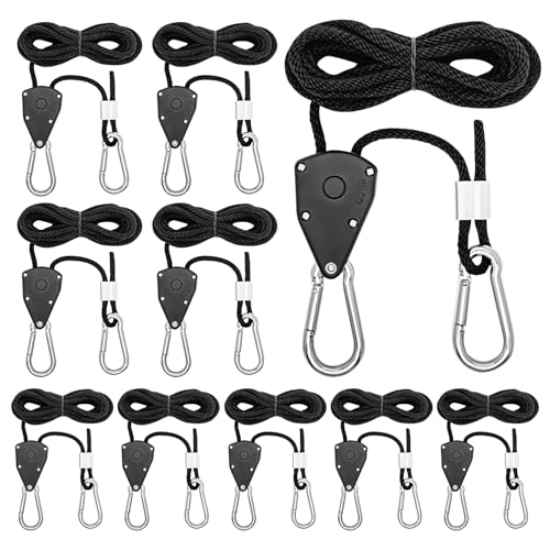 qianduoduo 10 Stück Ratchet Hanger,Duty Heavy Rope Seilratsche mit Haken,Einstellbare Seil Seilhaken Ratsche Seilratsche 2.5M,1/8 Zoll für Pflanzen, Ventilatoren & Lampen