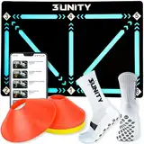 3UNITY Fußball Trainingsset Mit Fussball Trainingsmatte 60x90 Cm, 8 Hütchen Fussball Und Rutschfesten Fussballsocken (grip Socks) Ballkontrolle, Dribbling & Koordination. Fussballmatte Training Kinder