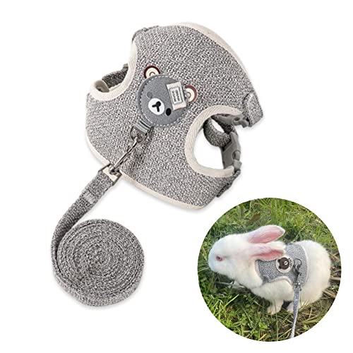 Verstellbares Kaninchen Leine, Hasenleine Kaninchen Zubehoer Katzen Geschirr Set mit Leine, Haustier Geschirr und Leine für Häschen Katze Little Pet Walking, 27–35 cm, 1,20 m