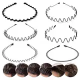 6 Stück Metallische Wellen Haarbänder, Elastische Stirnbänder für Frauen und Männer, Sportliche Kopfband Unisex, Dünnes Haarband für Outdoor, Yoga und Alltag