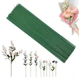 Blumendraht, 100 Stück, Floristendraht, 2mm Floristikdraht, Blumenstieldraht, Draht Basteldraht für Blumenstrauß Basteln Verpackung Stiel Blume(30cm Grün）