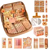 Arroopu 51 Stück Capybara Schreibwaren Set, Süßes Schreibwaren Geschenkset Für Kinder, Mit Stiften, Clips, Linealen Und Mehr, Federmäppchen, Für Büro, Schule, Kinder, Schüler, Schreibwarenbedarf