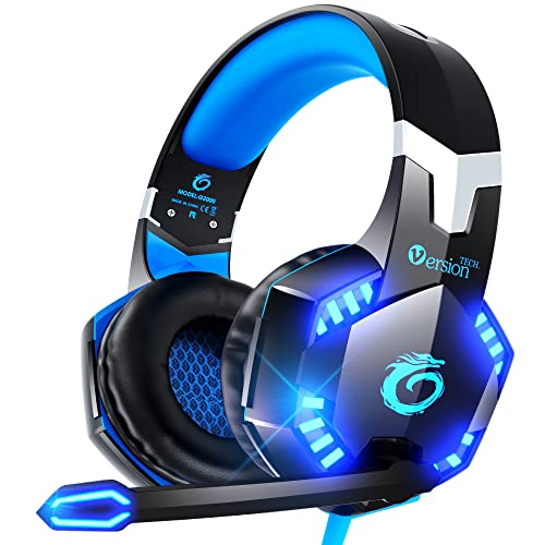 VersionTECH. G2000 Gaming-Headset für PS5 PS4 Xbox One Controller, Bass Surround Noise Cancelling Mikrofon, Over-Ear-Kopfhörer mit LED-Leuchten für Mac, Laptop, Xbox, Serie, X, S, Nintendo Switch,