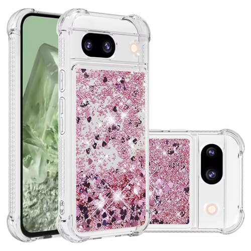 Nadoli Glitzer Treibsand Hülle für Google Pixel 8A,Silikon Stoßfest Handyhülle Transparent TPU Bumper Schutzhülle Flüssig Durchsichtig Quicksand Case