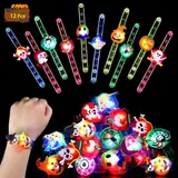 SCIONE 12 Stück Leuchtarmband Halloween LED Armbänder Kinder Blinkende Armband Hallowen Deko Leuchtspielzeug Partyartikel Mitgebsel für Junge Mädchen