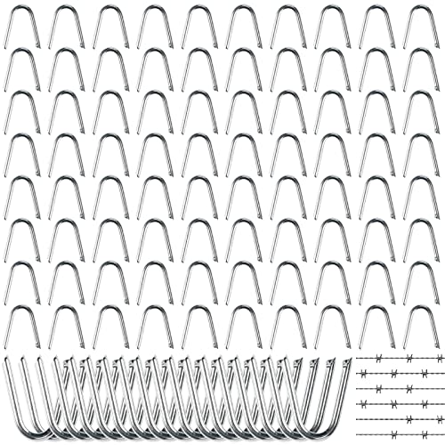 100 Stücke Stahlkrampen, U Nägel, Klein Nägel für Garten, U Nägel für Holz, Verzinkte Schlaufen Nägel,Nicht Leicht zu Rosten,U Förmige Nägel für Zäune Reparieren, Befestigung Masche, Hühnerhausdraht