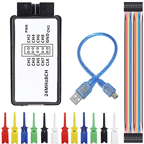 Youmile USB Logic Analyzer Device 24MHz 8CH 8 Kanal UART IIC SPI Debug mit Mini-USB-Kabel DuPont Kabel 6 Farben Testhaken Clip Set für Arduino FPGA M100 SCM