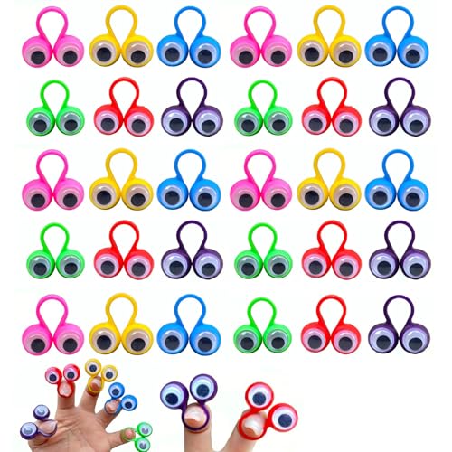 30 Stück Buntes Finger Spielzeug mit Augen Ringen,Augapfel Fingerpuppen Tiere Set für Kinder,Fingerpuppe Pädagogisches Fingerspielzeug für Kindergeburtstags und Baby,Puppentheater,Party Favor