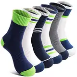 Welwoos Kinder Jungen Socken Sportsocken Atmungsaktiv Laufsocken Kompressions Baumwolle Geschenke Kindersocken 6 Paare Socken Kinder Jungle 35 34 33 32 31 30 29 28 27 26(Grün Weiß, 9-15 Jahre)