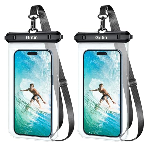 Gritin Wasserdichte Handyhülle,[2 Stück]IPX8 Wasserdichte Unterwasser Handytasche Hülle mit Sicherheitsschleife,Waterproof Phone Case für iPhone 15 Pro Max/14/12, Galaxy, Mate, Smartphone bis zu 7.2"