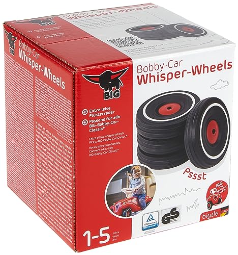 BIG - Bobby Car Whisper Wheels - Flüsterräder für Rutscher Autos, Reifen-Set mit Befestigungsclips und Montageanleitung, für Kinder ab 1 Jahr, Schwarz