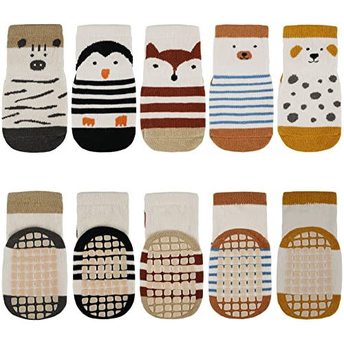 Vicloon Rutschfeste Socken für Baby, 5 Paar Baby Socken Baumwolle, Kleinkind Socken Baby, Kinder Anti Rutsch Socken for Babies Toddlers and Kids