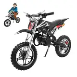 OUBUBY 49ccm Dirt Bike Dirtbike CrossBike Kinder Enduro DirtBike pocket 49cc 2 Takt Pitbike PocketBike Motocross Motorrad 10 Zoll Luftreifen Moto Cross für Kinder von 6-17 Jahrenb (Schwarz, 10 Zoll)