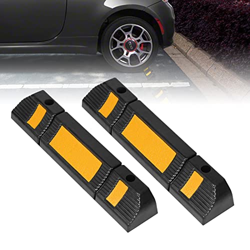 LARS360 Gummi Radstopp-Parkbegrenzung, Gummi Radblock Parkbarriere, Garagenstopper mit Reflexstreifen, Schwarz-Gelb, 2 Stück, 60x12x10cm