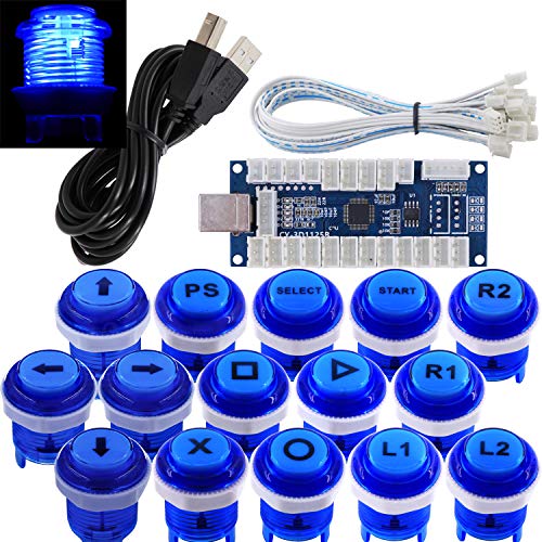 SJ@JX Arcade Game Stick DIY Kit LED Buttons Cherry MX Microswitch Lamp Controller USB Encoder Gamepad Cable for Hit Box PC PS3 MAME Raspberry Pi