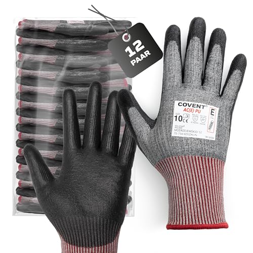 Covent AC(E) PU Arbeitshandschuhe Herren Gr 10 (12-er Set) – Montagehandschuhe Kategorie II – EN388 4X43E – Bauhandschuhe für Metallbauer, Glasverarbeiter und Industriearbeiter
