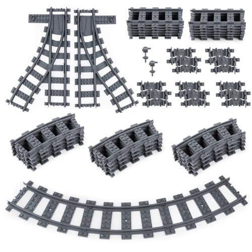 HOTUT City Schienen, 32 Stück City Zug Schienen Set, Bausteine Zug Schienen Set Kompatibel mit dem Marktführer, Spielzeug Eisenbahnschienen für Mädchen und Jungen Geschenk