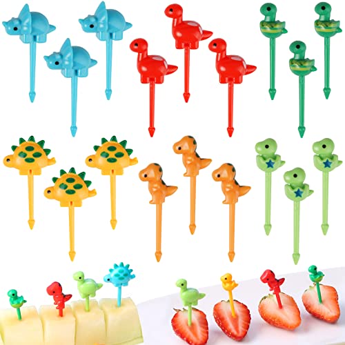 18 Stück Obstgabeln Kinder Animal Fruit Forks 3D Dinosaurier Zahnstocher Kinder Mini Gabeln für Kinder Obstgabeln Plastik Gabel Spieße Kinder für Lunchbox, Party, Nachmittagstee, Geburtstagsfeier