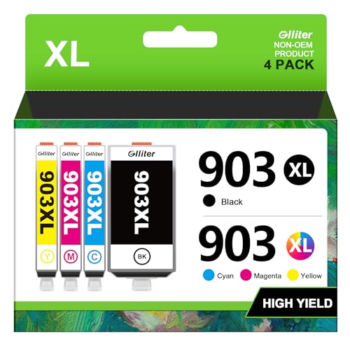 Glliter 903XL Druckerpatronen Kompatibel für HP 903XL Multipack Patronen für HP Officejet 6950 für Officejet Pro 6970 6960 (‎‎‎‎‎‎‎Schwarz Cyan Magenta Gelb, 4er-Pack)