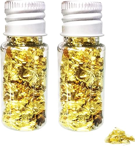 Essbare Blattgoldblätter, Blattgold Flocken Multifunktions-Dekorfolienpapier Goldfolie Papier Dekorfolie Papier Küche Mousse Kuchen Backen Gebäck Kunsthandwerk Decor (2 Flaschen)