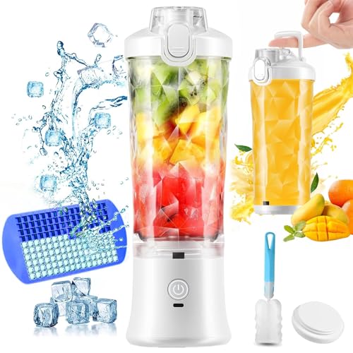 Tragbarer Mixer für Smoothies und Shakes, Elektrischer USB-Entsafter Mixer, 600ml Portable Blender mit 6 Klingen, Smoothie Mixer