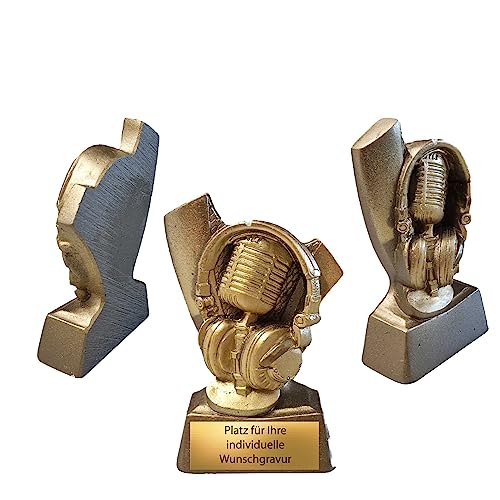 eberin · XS Musik Pokal · DJ Trophäe · Radiomoderator Award · Gesang Preis · Mikrofon & Kopfhörer Gold · Pokal mit Wunschtext · Größe 10 cm