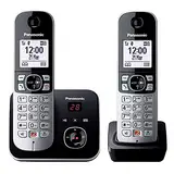 Panasonic KX-TG6862GB Schnurlostelefon mit 2 Mobilteilen und Anrufbeantworter (Bis zu 1.000 Telefonnummern sperren, übersichtliche Schriftgröße, lauter Hörer, Voll-Duplex Freisprechen) schwarz-silber