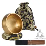 alasemo Tibetische Klangschalen Set Ø8cm, Klangschale klein für Yoga Meditation und Entspannung, Hand gehämmert Messing Singing Bowl mit Holz Klöppel Klangschalenkissen und Aufbewahrungsbeutel