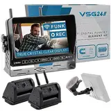 VSG24 7“ Element HD 2 Kameras Funk Rückfahrsystem Akku Magnet für Wohnmobil & LKW, KFZ Set kabellos inkl. Rückfahrkamera + Monitor, DIY Nachrüstung 12V-24V, Kamera digital, Auto Rückspiegel