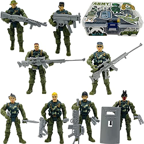Fycooler Militär Soldaten Spielset Armymen Figuren mit 8 Army Ranger Actionfiguren und Waffenzubehör, Militärspielzeug Kampfspielzeug für Kinder Rollenspiele Geschenk mit 50 Stück Aufklebern
