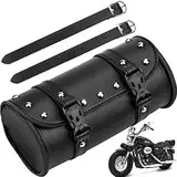 Aieraczy Universal Motorrad Satteltasche, Motorrad Rolle Tasche, Satteltaschen für Motorrad, Motorradtasche, Runde PU Leder wasserdichte Motorrad Werkzeugtasche, mit 2 Riemen, Schwarz