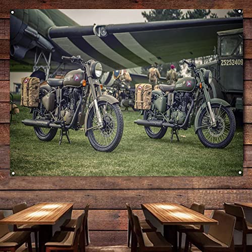 Shabby Military Motorrad-Flagge mit 4 Ösen, personalisierbar, Vintage-Auto-Poster, Wandbild, Motorwerkstatt, Garage, Dekoration, Banner B12