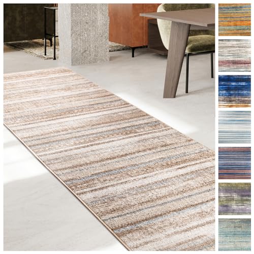 KARAT Teppich Läufer für Küche, Flur & Wohnraum Küchenläufer - Rutschfester Moderner Flurteppich für Wohnzimmer & Schlafzimmer Meterware nach Maß, Beige, 80 x 100 cm (Amalfi)