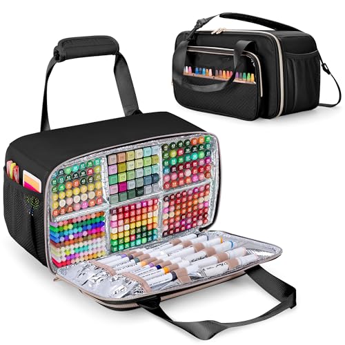 Prokva Marker Organizer Case für bis zu 216 Marker, Reise Marker Aufbewahrungstasche, Tragbare Marker-Haltertasche mit Schultergurt, Wasserabweisendes Futter für Einfaches Abwischen, Schwarz