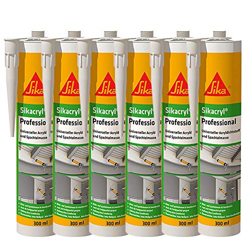 Sika – Acryldichtstoff – Sikacryl Professional Weiß – ideal für Dicht- und Anschlussfugen – für den Innenbereich – geringer Schrumpf – 6x 300 ml