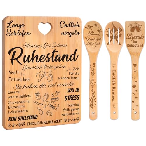 Ruhestand Geschenk, Renteneintritt Geschenk Frau Männer, Bambus-Schneidebrett-Set, Lustige Geschenke Ruhestand, Rente Geschenk, Geschenk zum Renteneintritt Kollege, Rentner, Frauen, Männer