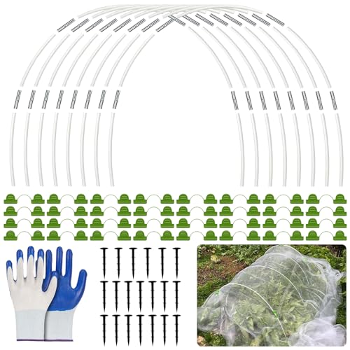 HIQE-FL Pflanztunnel Bögen,40 Stück Gewächshausreifen Fiberglas,Tunnelbogen für Hochbeet,mit Handschuhe,Gartentunnel Reifen,Gewächshaus Tunnel Bögen,Gartenreifen,Pflanztunnel für Hochbeet.