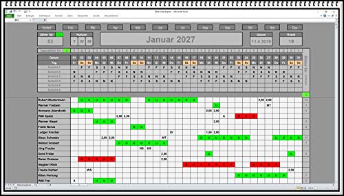 Urlaubsplaner Dienstplaner Schichtplaner bis zu 6 Abteilungen Urlaubskalender Excel Software App ohne Folgekosten