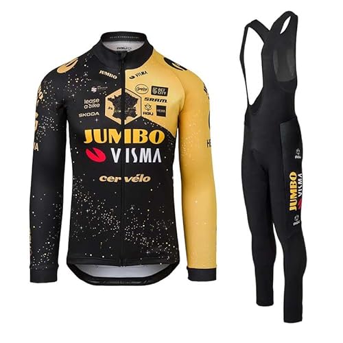 beyleaycau Herren Radsport Set Herbst Fleece Thermisches Radtrikot mit durchgehendem Reißverschluss inklusive Gel gepolsterte Trägerhose Atmungsaktiv Schnell trocknend