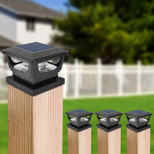 4pcs Solar Pfostenkappe 7x7 8x8 9x9 10x10, Solar Pfostenleuchte Solar Zaunpfosten Beleuchtung Solar Pfostenlampen Außen Solar Post Cap Light, IP65 Wasserdicht für Pfosten, Zaun (Größe: 7.6 bis 10.1cm)